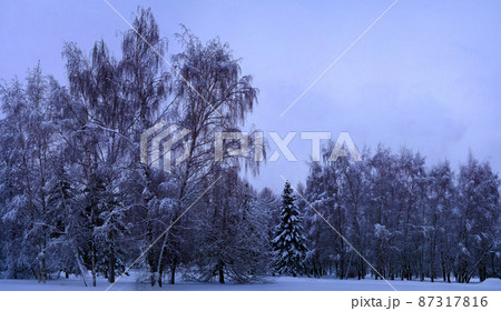 Winter view to Ascension Church and Church of St. George with belltower ,Watertower, and refectory after snowfall, Kolomenskoye, Moscow, Russia 87317816