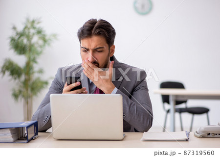 Young male employee working in the office Young male employee working in the office 87319560