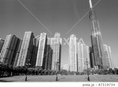 Black and white landscape photo film: Landmark 81 tower. Black and white landscape photo film: Landmark 81 tower. 87319734