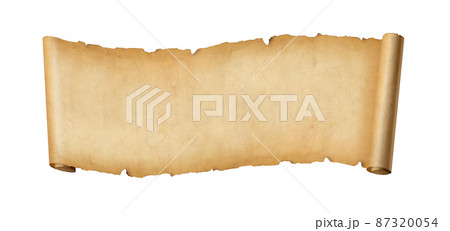 Old paper horizontal banner. Parchment scroll isolated on white 87320054