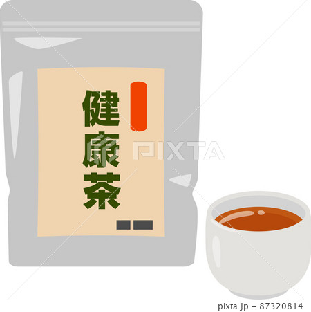 健康茶のパッケージと湯呑 87320814