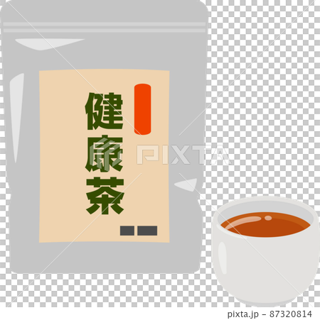 健康茶のパッケージと湯呑 87320814