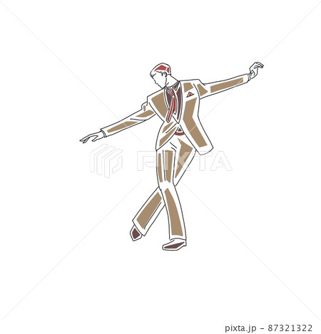 足をクロスしてダンスのポーズを決めるスーツ姿の男性 87321322