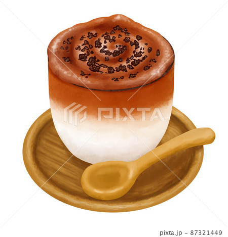 お皿とスプーン付きダルゴナコーヒー　Dalgona Coffee　 whipped coffee  87321449