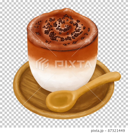 お皿とスプーン付きダルゴナコーヒー　Dalgona Coffee　 whipped coffee  87321449