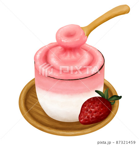 スプーンですくったイチゴ味のダルゴナコーヒー　Dalgona Coffee　 87321459