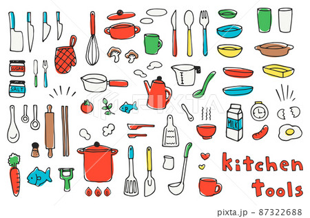 手描きのキッチンツールのイラストセット 87322688