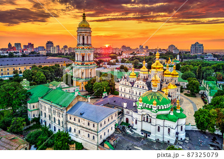 Dormition Cathedral and the Bell Tower of Pechersk Lavra in Kiev, the capital of Ukraine 87325079