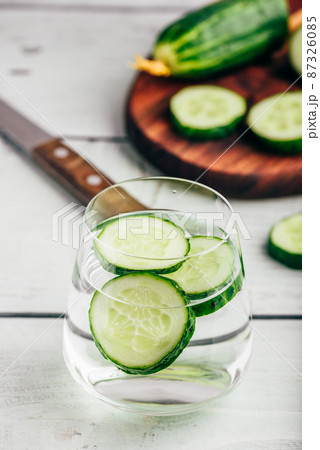 Detox water with sliced cucumber Detox water with sliced cucumber 87326085