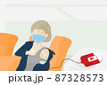 flat art design and cartoon for world blood donor day with woman wearing protection mask during donation blood 87328573