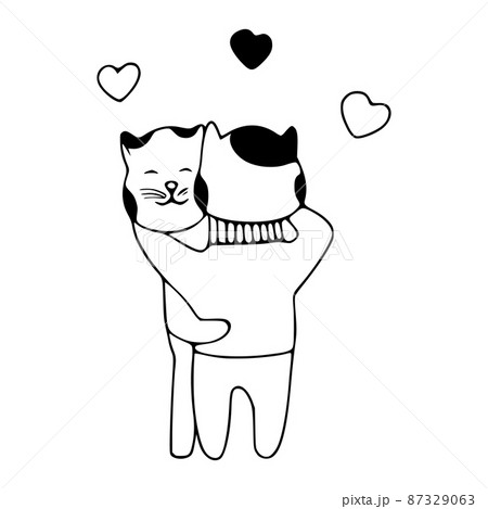 Funny Lovers Cats Doodle Icon Cute Pets Vector Art On White