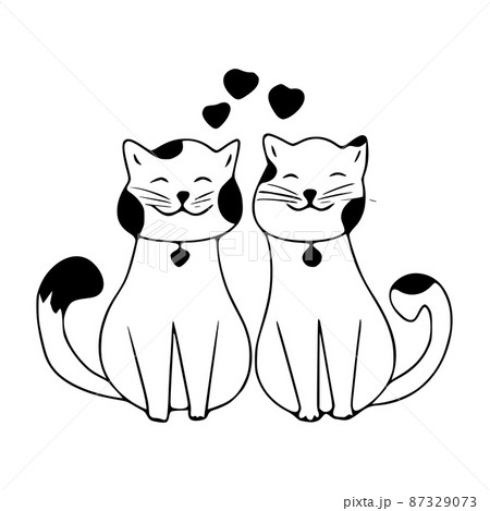 Happy lovers cats doodle icon. Cute pets vector art on white background. 87329073