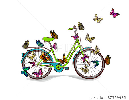 Road bike with butterflies. Vector illustration 87329926