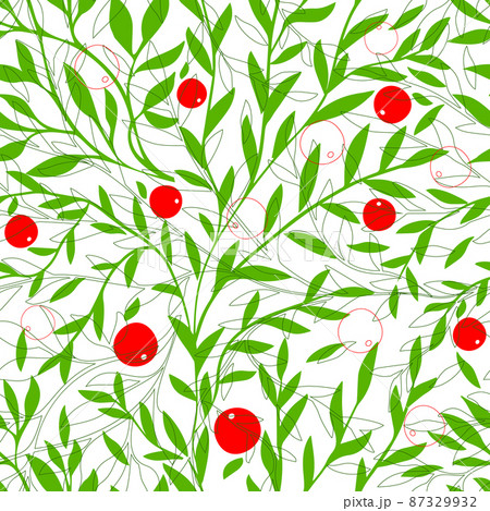seamless pattern of twigs with leaves and apples. Vector illustration 87329932