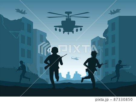 Background of war in situation of the battle between destroyed city 87330850
