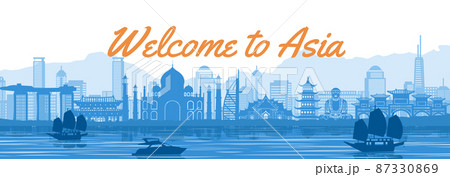 Asia famous landmark with blue and white color design 87330869