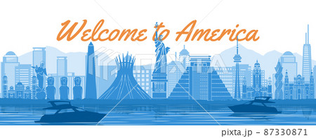 america famous landmark with blue and white color design america famous landmark with blue and white color design 87330871