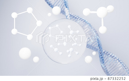 3d render of simple chemical bond in side cell or molecules. The associated of atoms, ions, bond and molecules. Liquid drop bubble background. Covalent bond. Biochemical interaction. 87332252