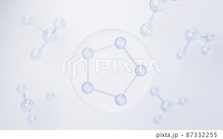 3d render of simple chemical bond in side cell or molecules. The associated of atoms, ions, bond and molecules. Liquid drop bubble background. Covalent bond. Biochemical interaction. 87332255