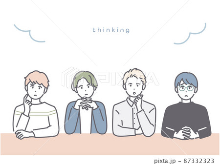 考えながら意見交換をする若い男性のイメージイラスト 87332323