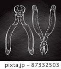 Pliers pincers hand tool isolated on black background. Vector 87332503