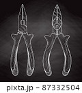 Pliers pincers hand tool isolated on black background. Vector 87332504