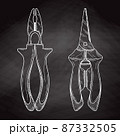 Pliers pincers hand tool isolated on black background. Vector 87332505
