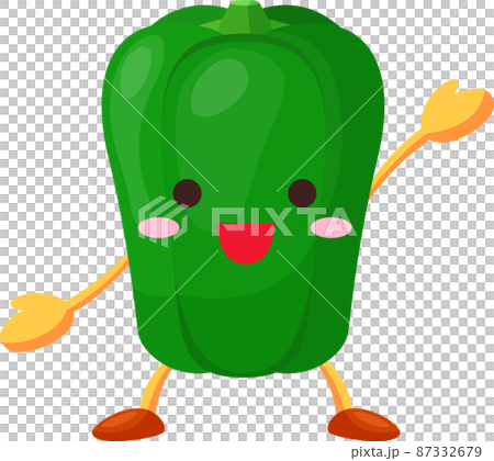 一個可愛的甜椒角色舉手的插圖 一個可愛的甜椒角色舉手的插圖 87332679