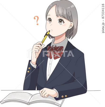 勉強で考えている女子学生 ブレザーリボン 勉強で考えている女子学生 ブレザーリボン 87334116