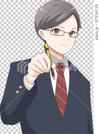 A smiling male student studying with a pen Blazer check A smiling male student studying with a pen Blazer check 87334118