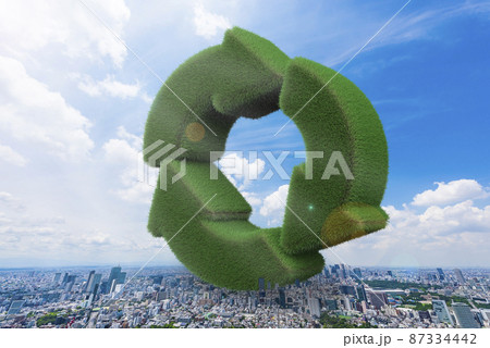 都市風景とリサイクルのロゴイメージ 87334442