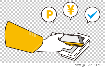 Hands to make cashless payments with a smartphone 87334749