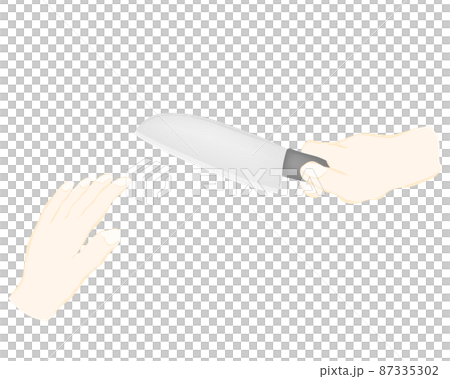 Cooking illustration cut with a kitchen knife Cooking illustration cut with a kitchen knife 87335302