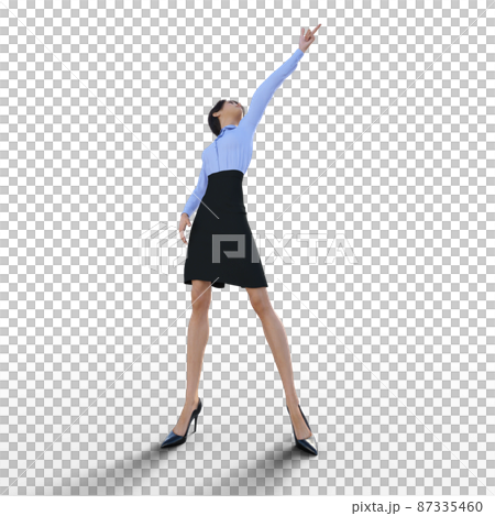 女員工指著天空燙髮3DCG插圖素材 女員工指著天空燙髮3DCG插圖素材 87335460