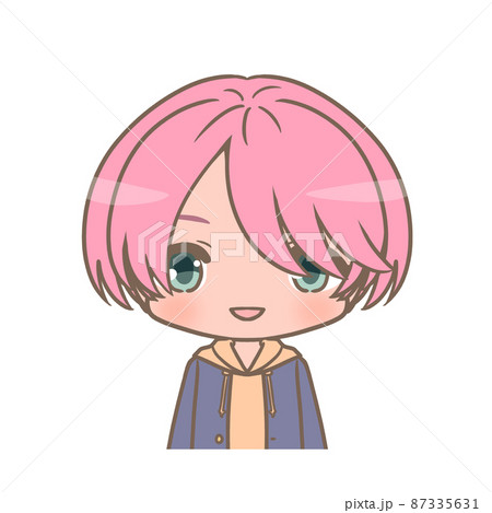 ピンク髪の男の子アイコンのイラスト素材