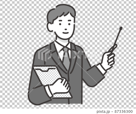 Vector illustration of funeral staff with pointer / funeral / funeral / formal wear / question 87336300