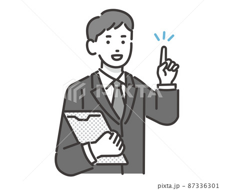 人差し指を立てて説明をする葬儀スタッフのベクターイラスト素材/葬式/お葬式/フォーマルウェア/質問 人差し指を立てて説明をする葬儀スタッフのベクターイラスト素材/葬式/お葬式/フォーマルウェア/質問 87336301