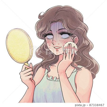 ニキビだらけの顔をファンデでカバーしたい劇画風の女性 87338467