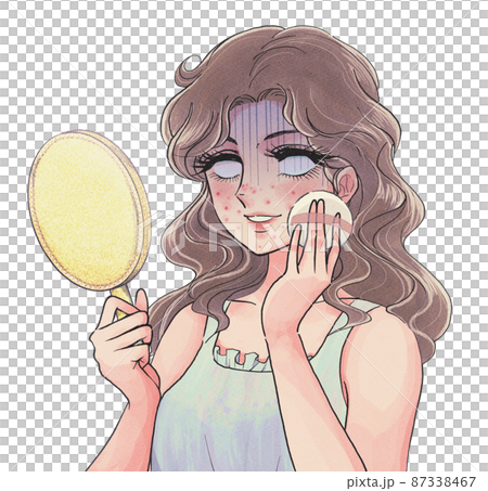 ニキビだらけの顔をファンデでカバーしたい劇画風の女性 87338467