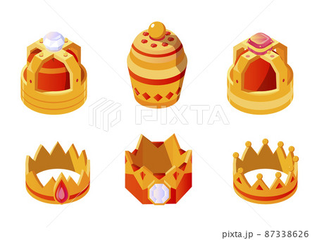 Isometric golden king or queen crown set with gems Isometric golden king or queen crown set with gems 87338626