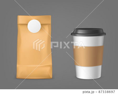 Coffee bag and disposable cup design elements set 87338697