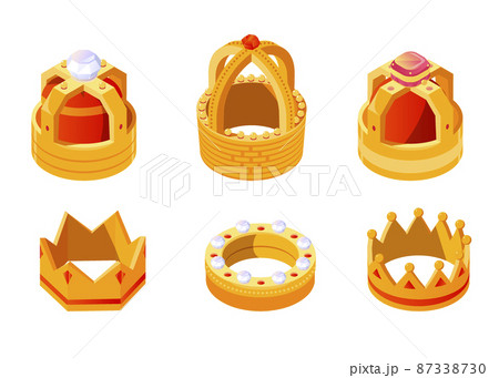 Isometric golden king or queen crown set with gems 87338730
