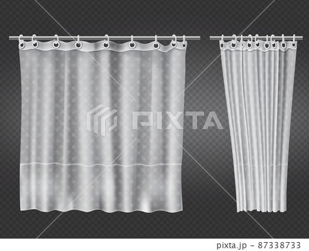 Open and closed white transparent shower curtains 87338733