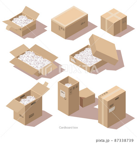 Isometric cardboard package boxes with filler Isometric cardboard package boxes with filler 87338739