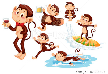 Set of different poses of monkeys cartoon characters 87338893