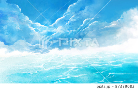 夏空と海の風景イラストのイラスト素材