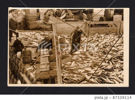 1939年、戦前の北太平洋上でのサケマス操業の様子を撮った貴重な白黒写真 1939年、戦前の北太平洋上でのサケマス操業の様子を撮った貴重な白黒写真 87339114