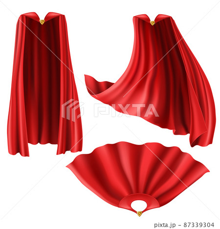 Red superhero cape, mantle with golden pin 87339304