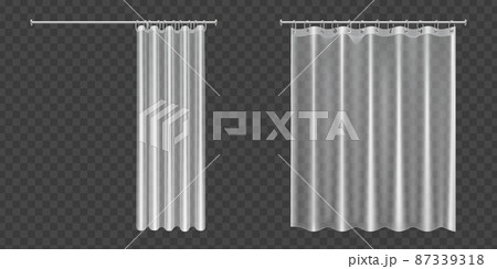 Open and closed transparent shower curtains Open and closed transparent shower curtains 87339318