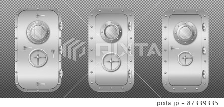 Metal door with porthole in submarine or spaceship Metal door with porthole in submarine or spaceship 87339335